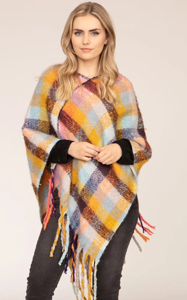 MS0187 Plaid Pattern Comfy Soft Poncho