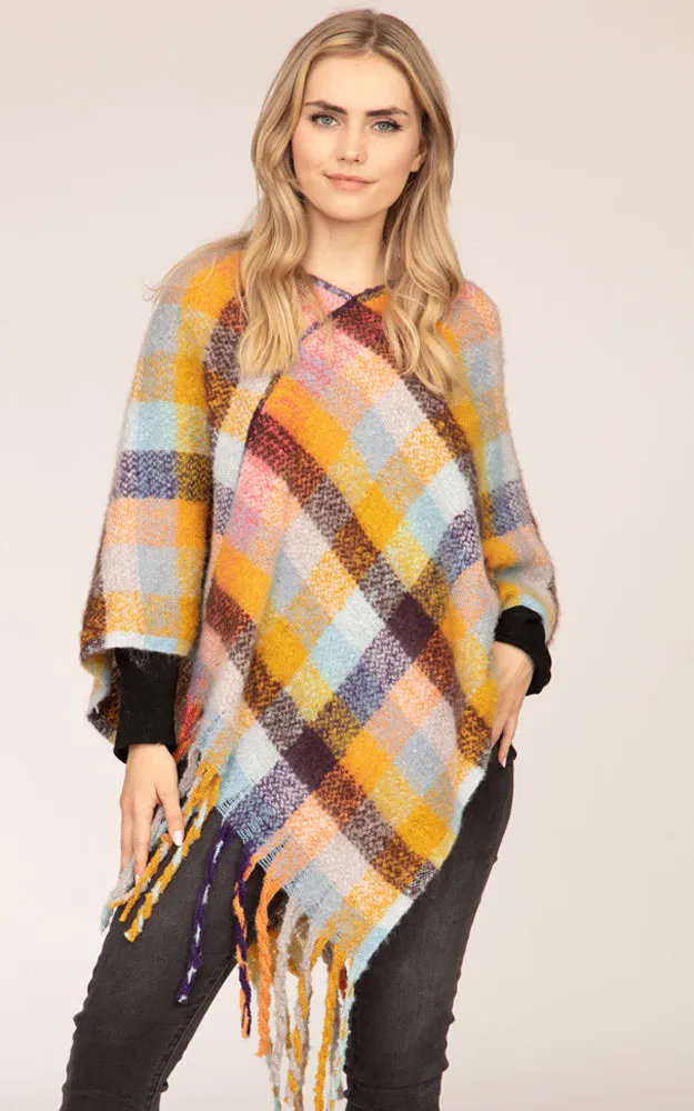 MS0187 Plaid Pattern Comfy Soft Poncho