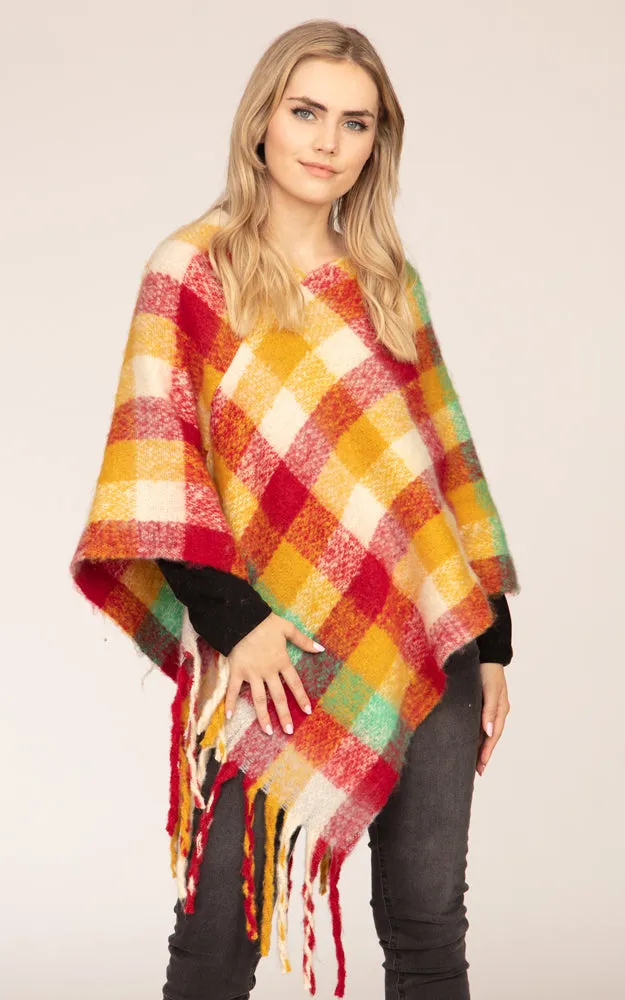 MS0187 Plaid Pattern Comfy Soft Poncho