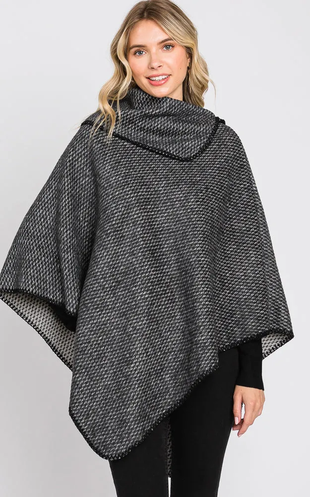 MS0330 SOLID TEXTURED NECK PONCHO