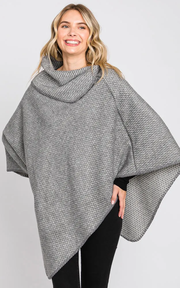 MS0330 SOLID TEXTURED NECK PONCHO