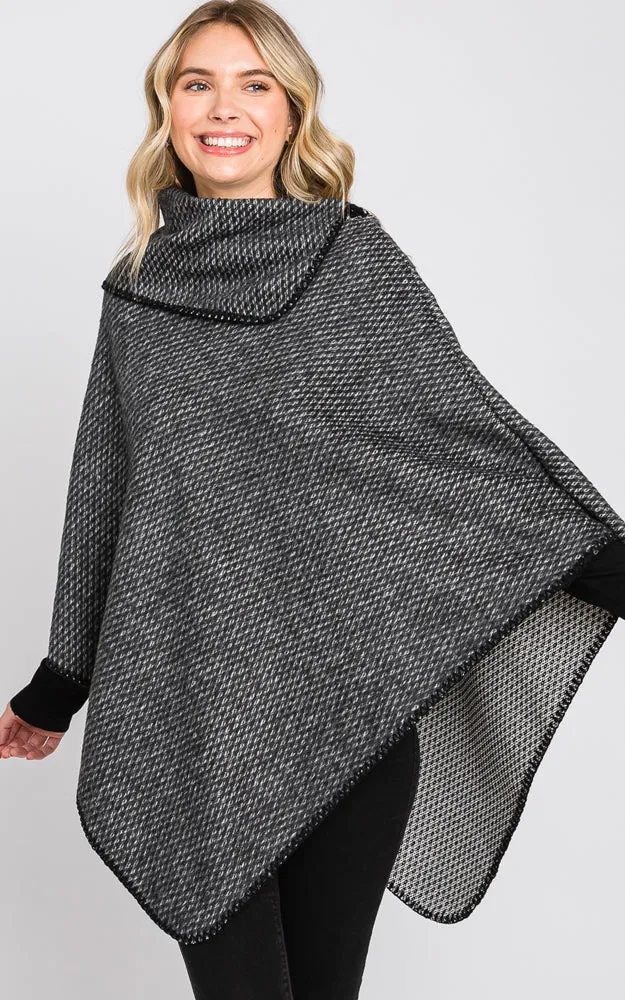 MS0330 SOLID TEXTURED NECK PONCHO