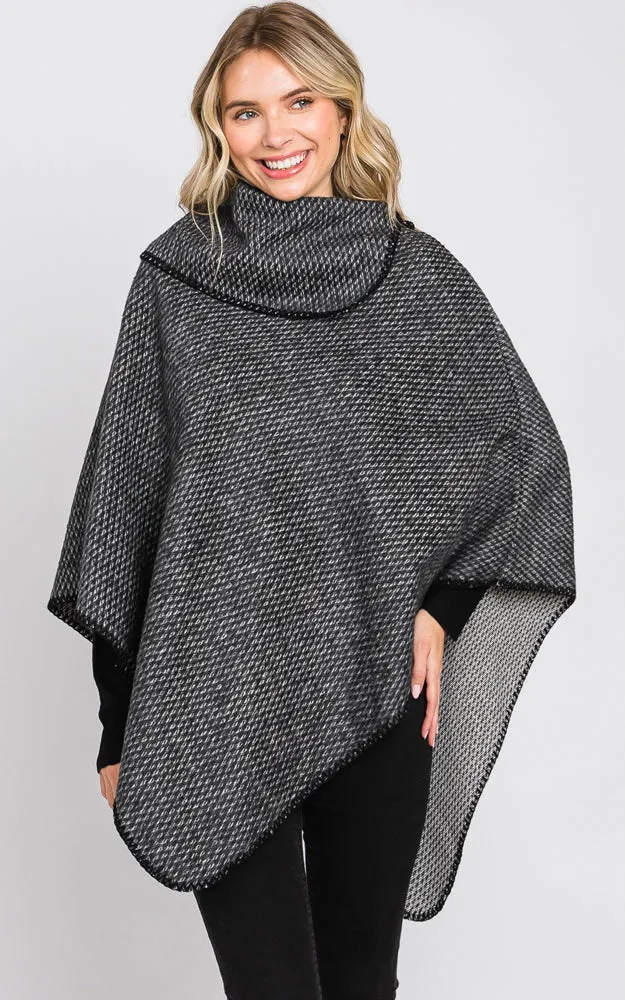 MS0330 SOLID TEXTURED NECK PONCHO