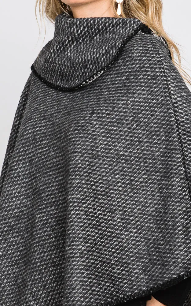 MS0330 SOLID TEXTURED NECK PONCHO