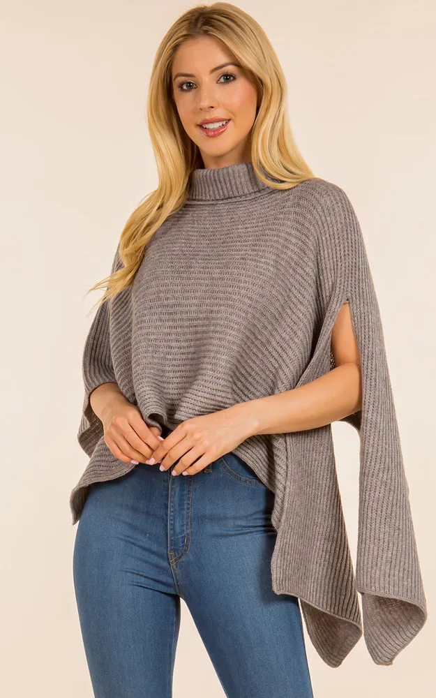 PA4208 Solid Color Soft Turtle Neck Poncho