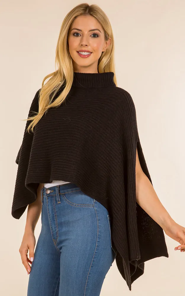 PA4208 Solid Color Soft Turtle Neck Poncho