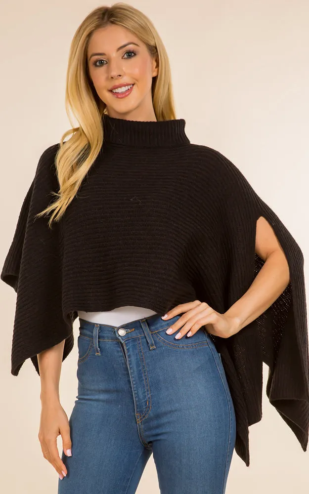 PA4208 Solid Color Soft Turtle Neck Poncho