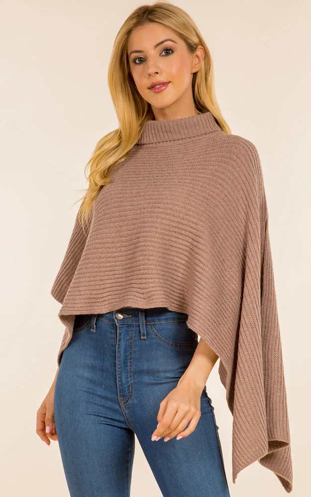 PA4208 Solid Color Soft Turtle Neck Poncho