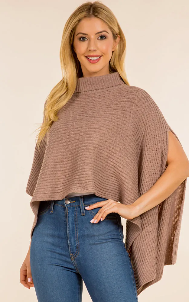 PA4208 Solid Color Soft Turtle Neck Poncho