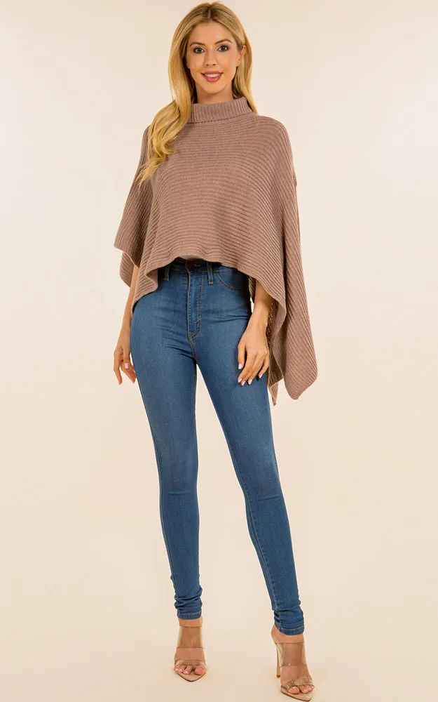 PA4208 Solid Color Soft Turtle Neck Poncho