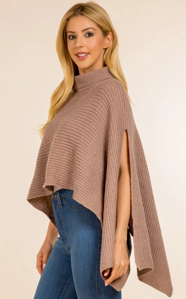 PA4208 Solid Color Soft Turtle Neck Poncho