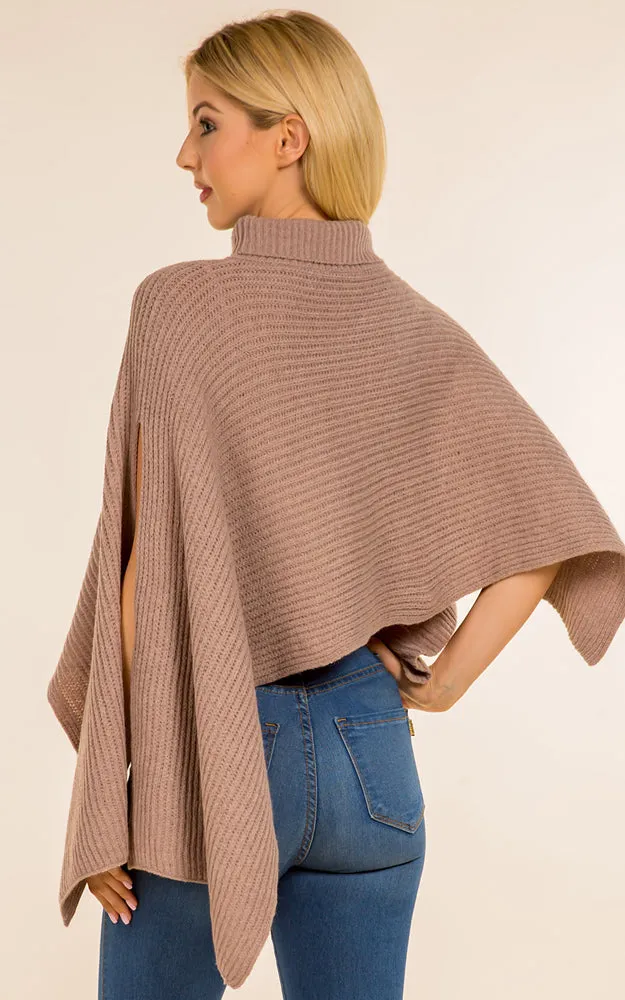 PA4208 Solid Color Soft Turtle Neck Poncho