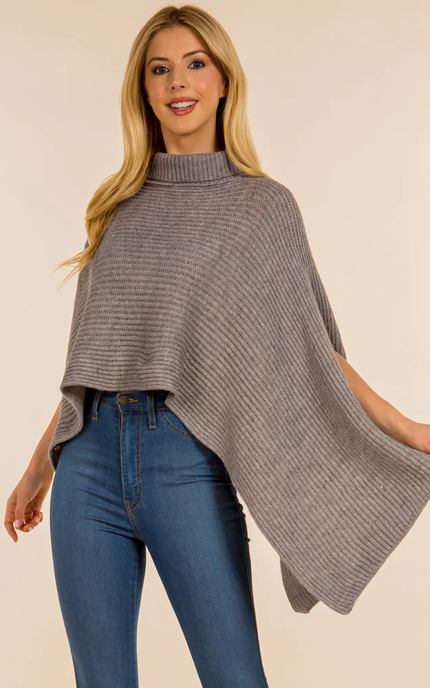 PA4208 Solid Color Soft Turtle Neck Poncho