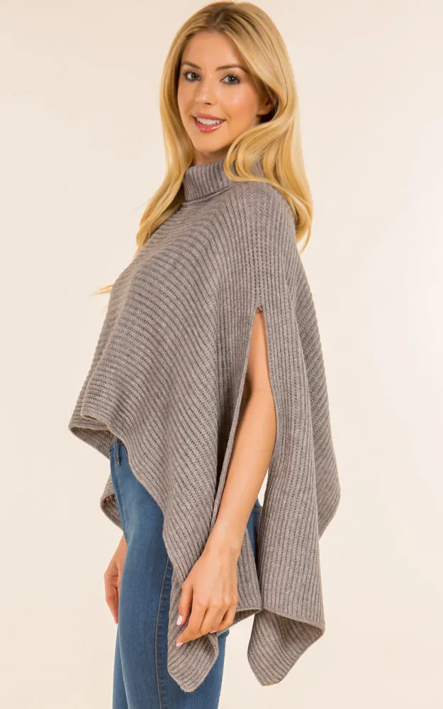 PA4208 Solid Color Soft Turtle Neck Poncho