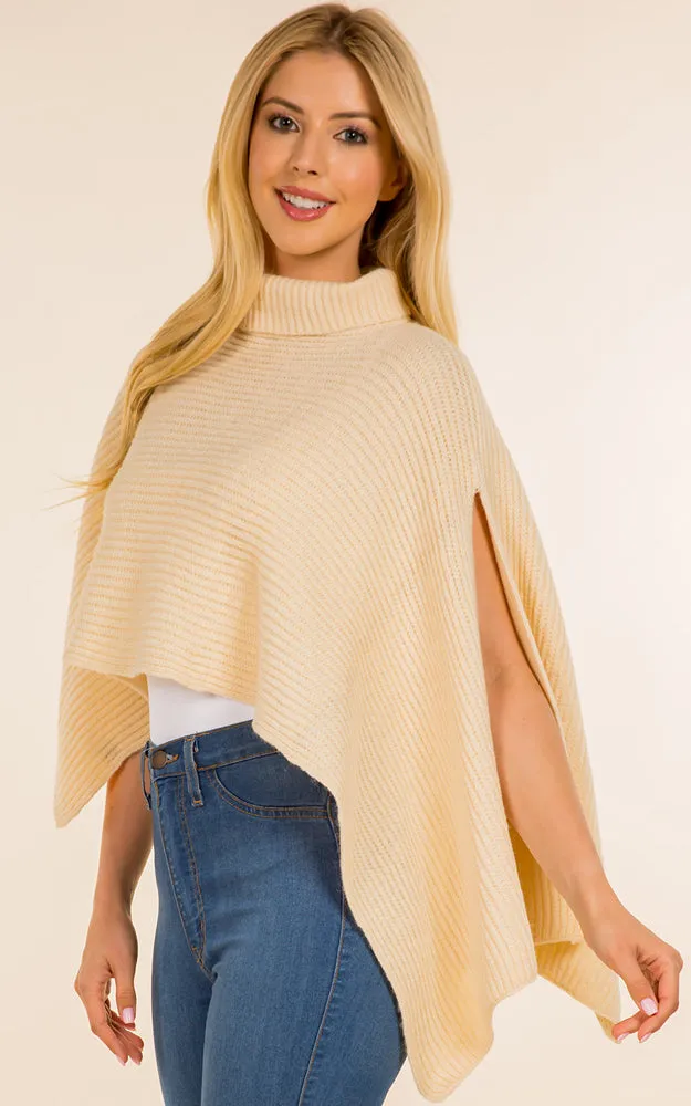 PA4208 Solid Color Soft Turtle Neck Poncho