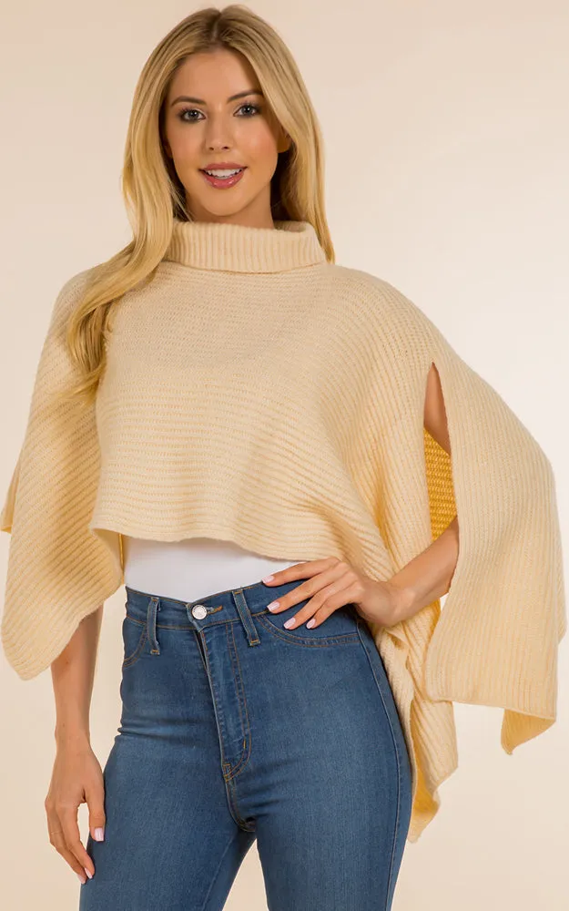 PA4208 Solid Color Soft Turtle Neck Poncho