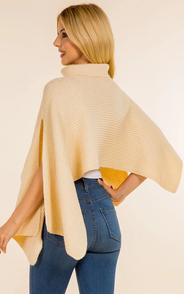 PA4208 Solid Color Soft Turtle Neck Poncho