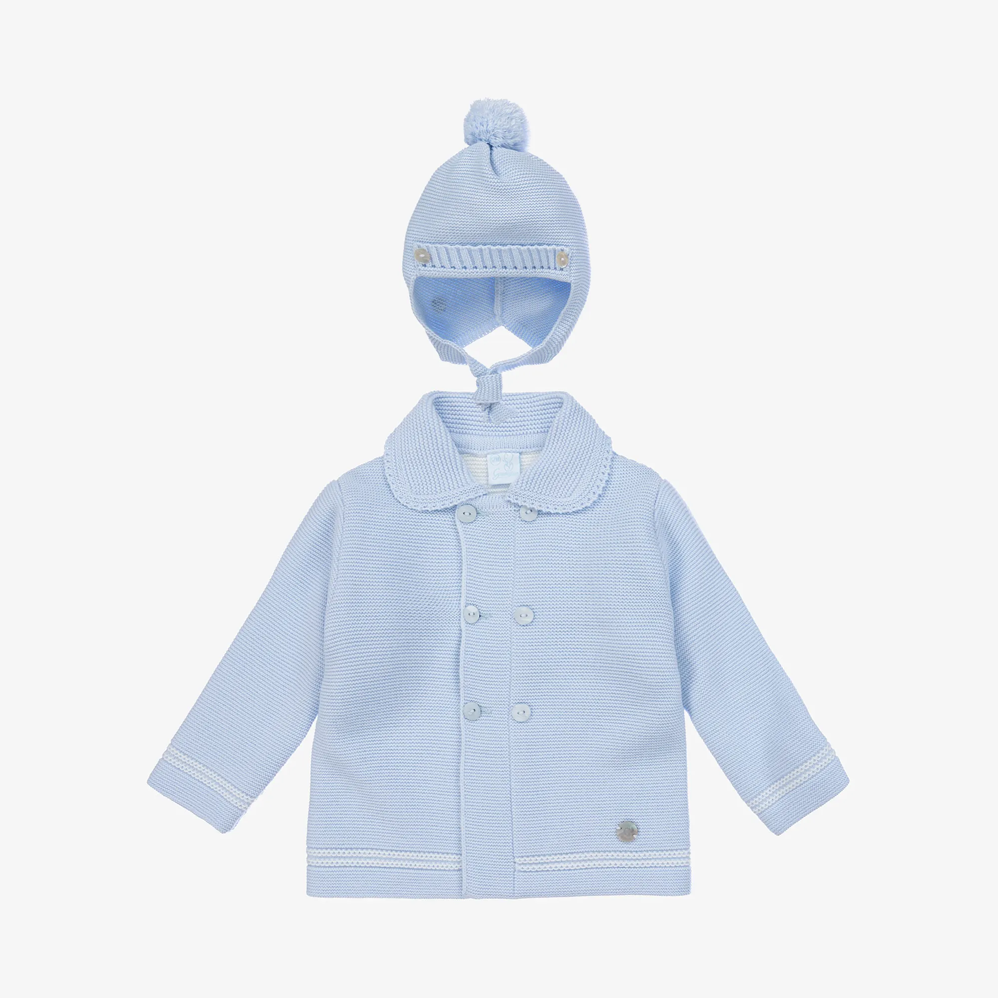 Pale Blue Knitted Pram Coat Set