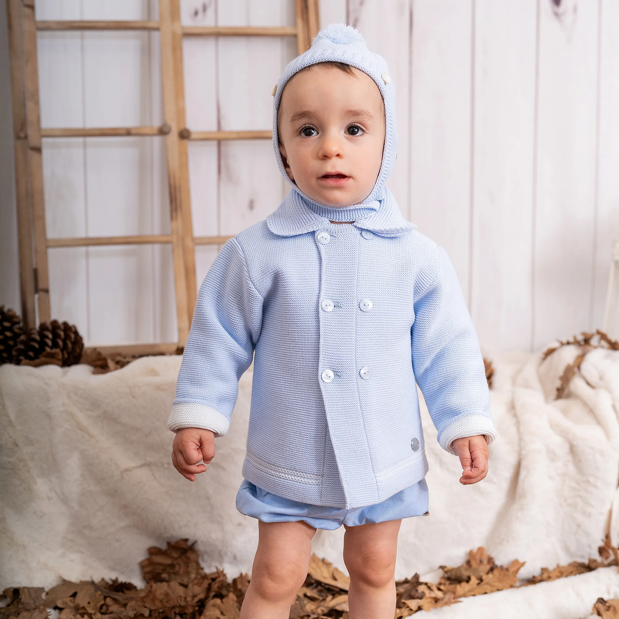 Pale Blue Knitted Pram Coat Set