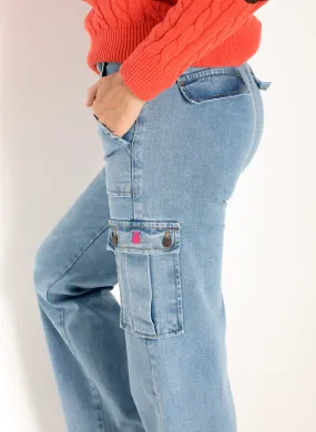 Pantalón Vaquero Cargo Ancho Mujer