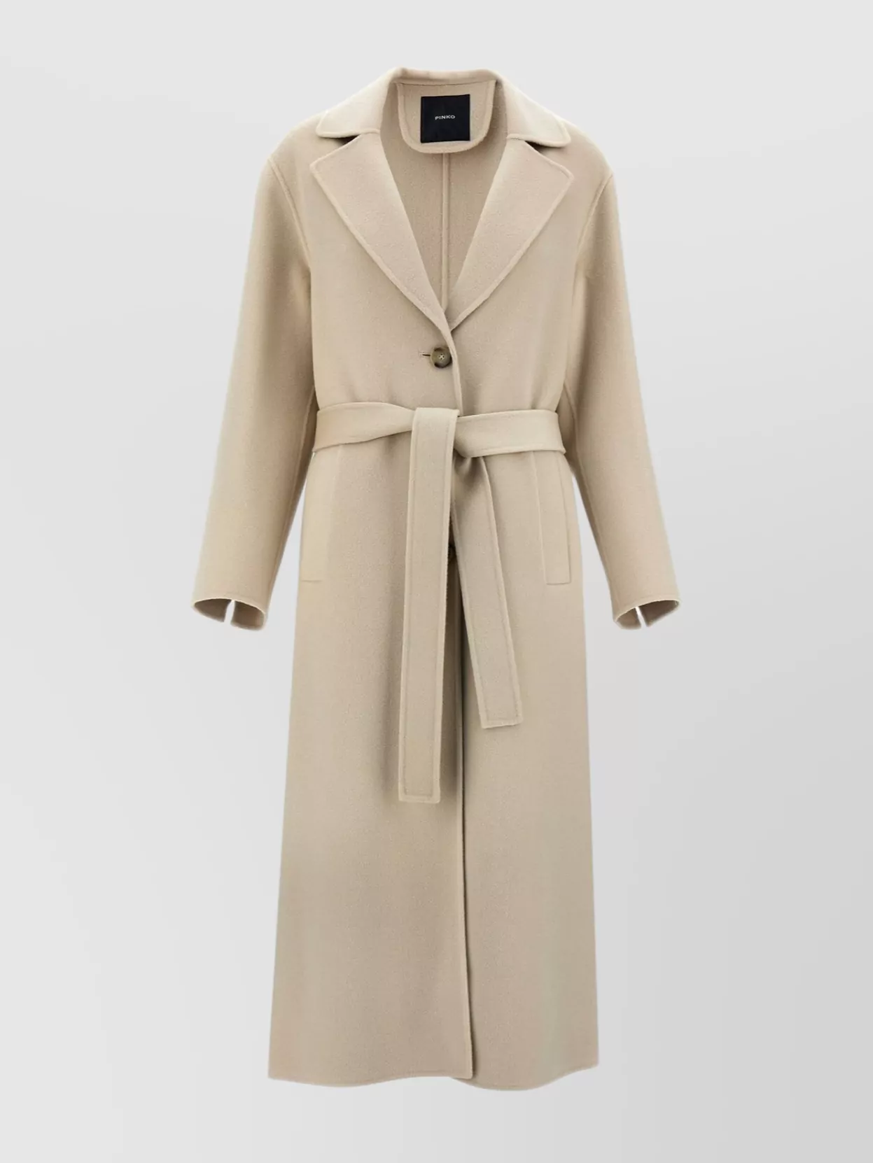 Pinko   Waist belt long coat lapel pockets