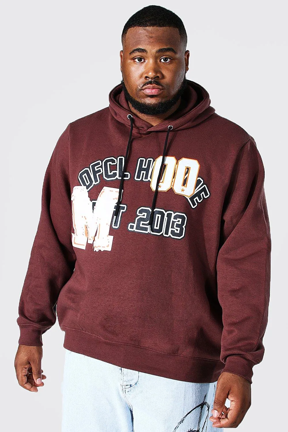 Plus Ofcl Varsity Badge Hoodie | boohooMAN UK