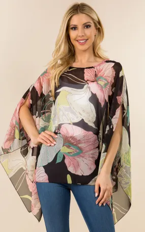 PON482 Floral Pattern Poncho Cover Up