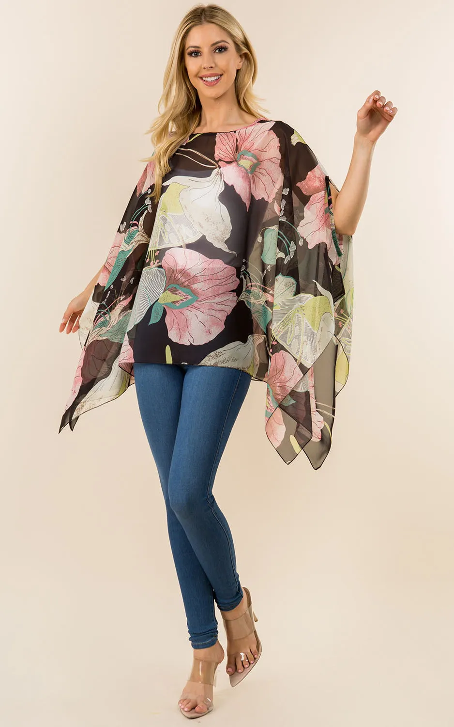 PON482 Floral Pattern Poncho Cover Up