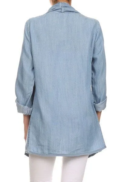 Poncho style denim shirt for women with long sleeves