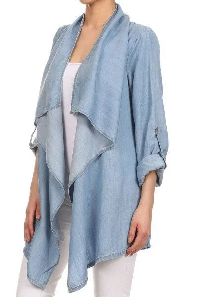 Poncho style denim shirt for women with long sleeves