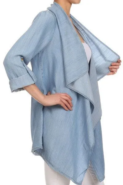 Poncho style denim shirt for women with long sleeves