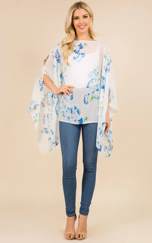 PP3120 Floral Pattern Poncho Cover Up