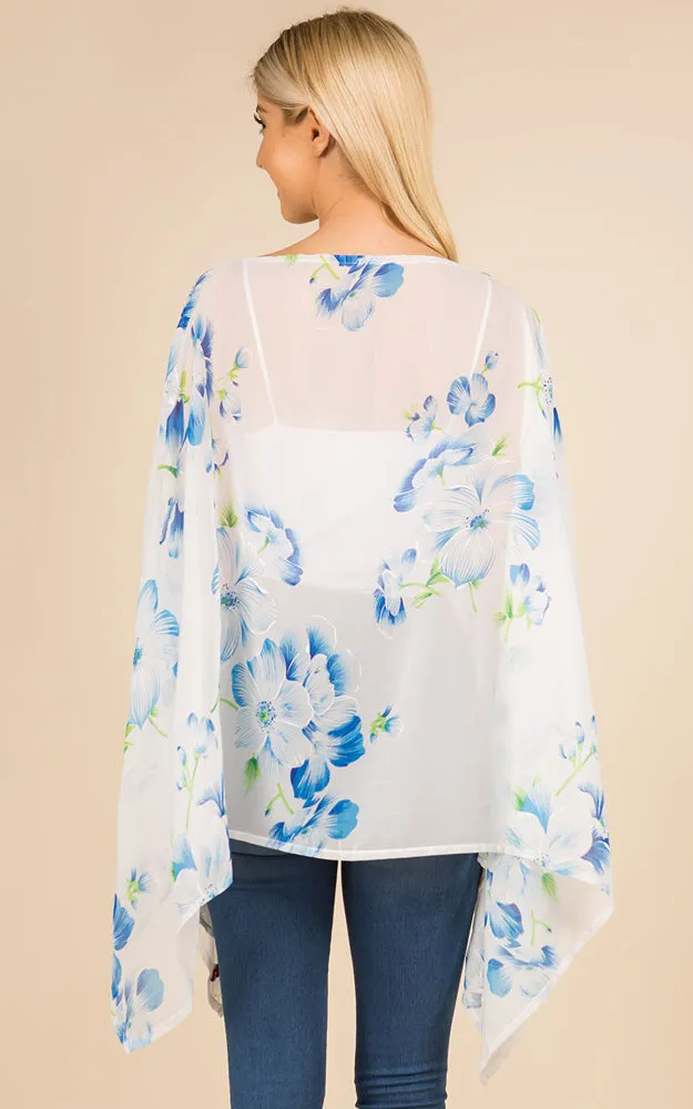 PP3120 Floral Pattern Poncho Cover Up