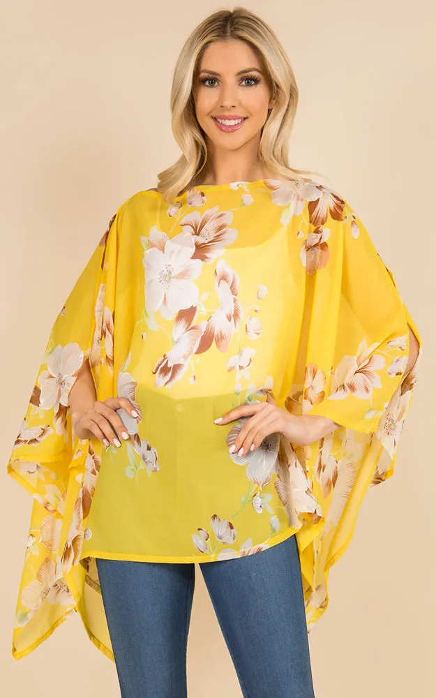 PP3120 Floral Pattern Poncho Cover Up