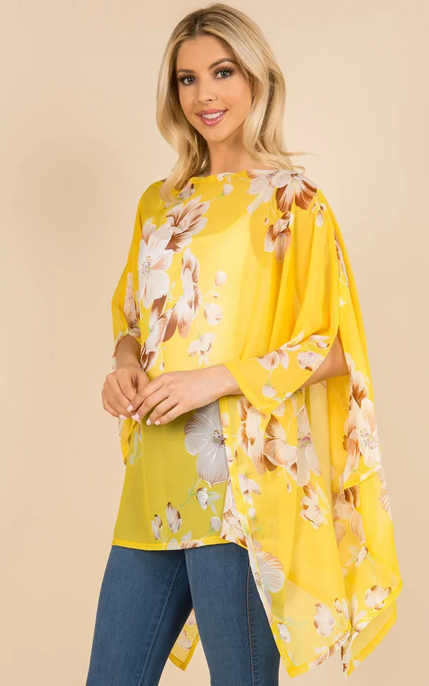 PP3120 Floral Pattern Poncho Cover Up