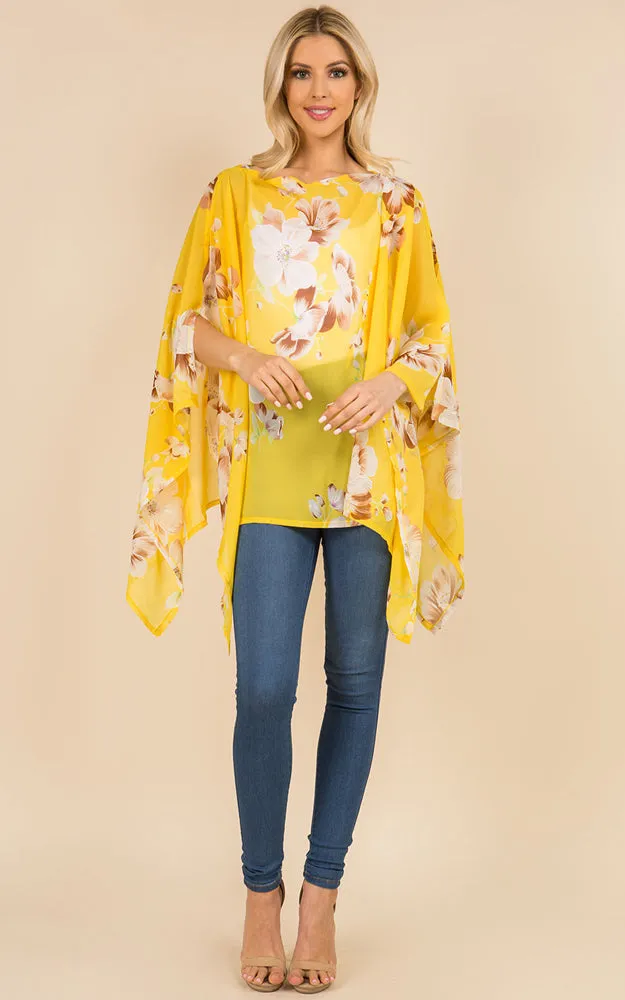 PP3120 Floral Pattern Poncho Cover Up