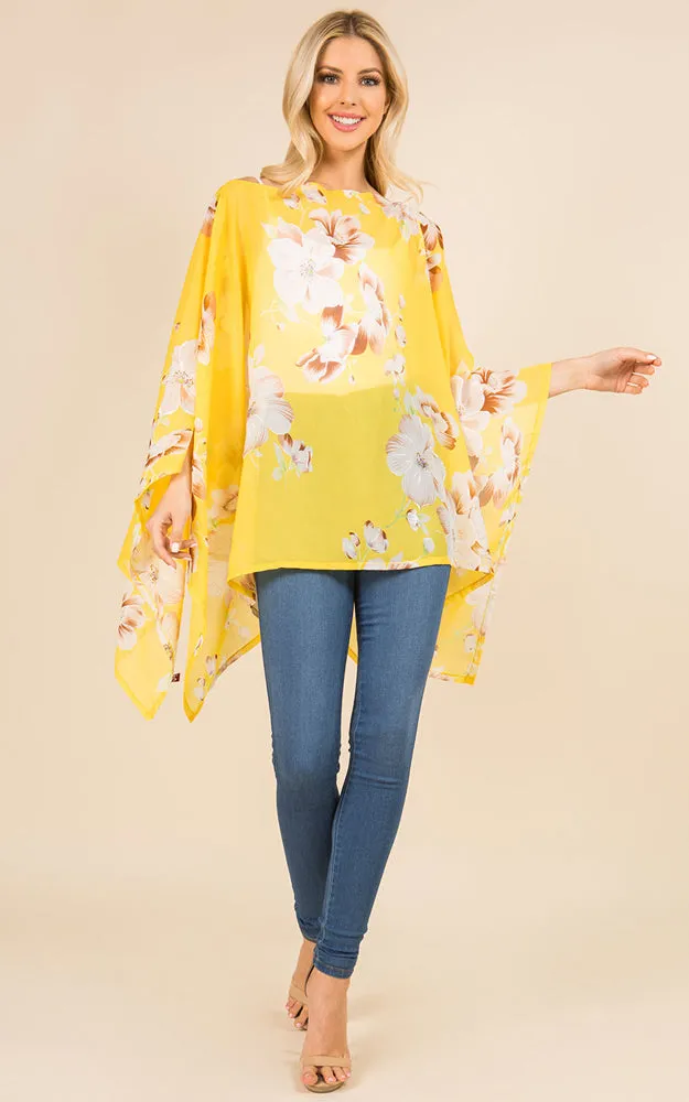 PP3120 Floral Pattern Poncho Cover Up