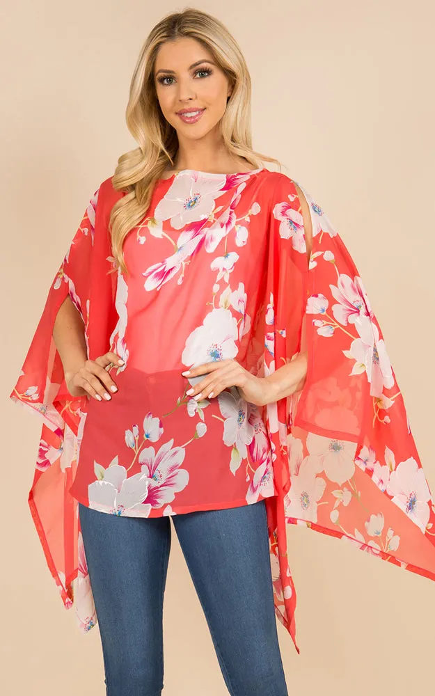 PP3120 Floral Pattern Poncho Cover Up