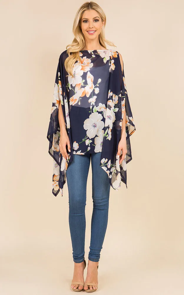 PP3120 Floral Pattern Poncho Cover Up