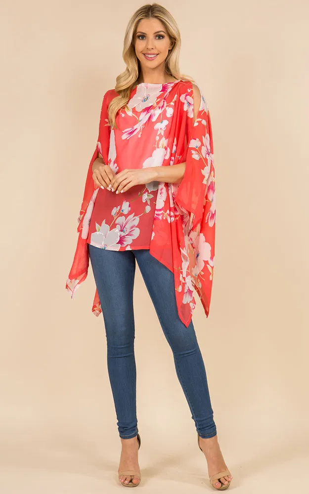 PP3120 Floral Pattern Poncho Cover Up