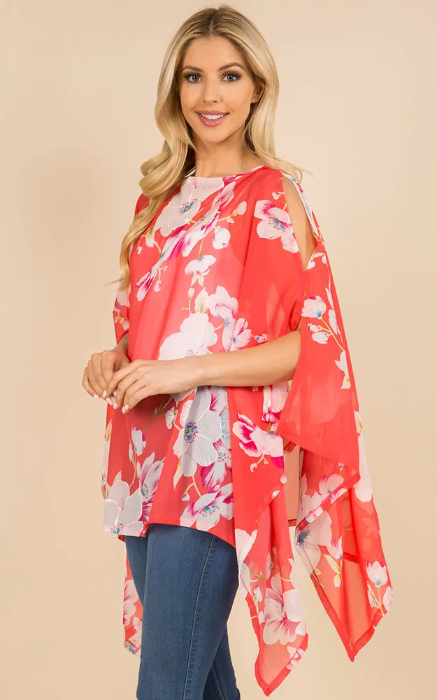 PP3120 Floral Pattern Poncho Cover Up