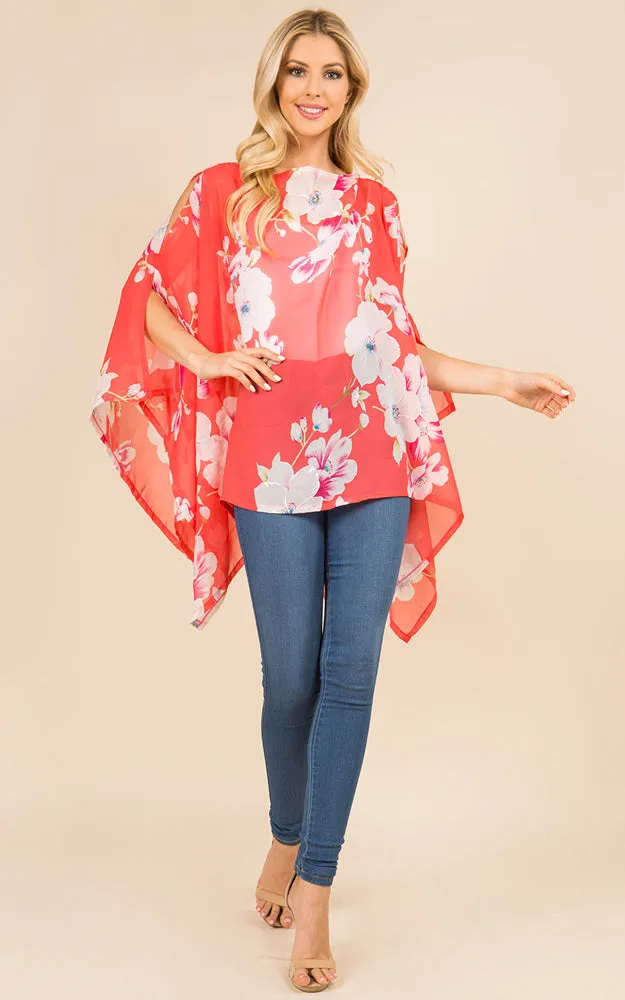 PP3120 Floral Pattern Poncho Cover Up