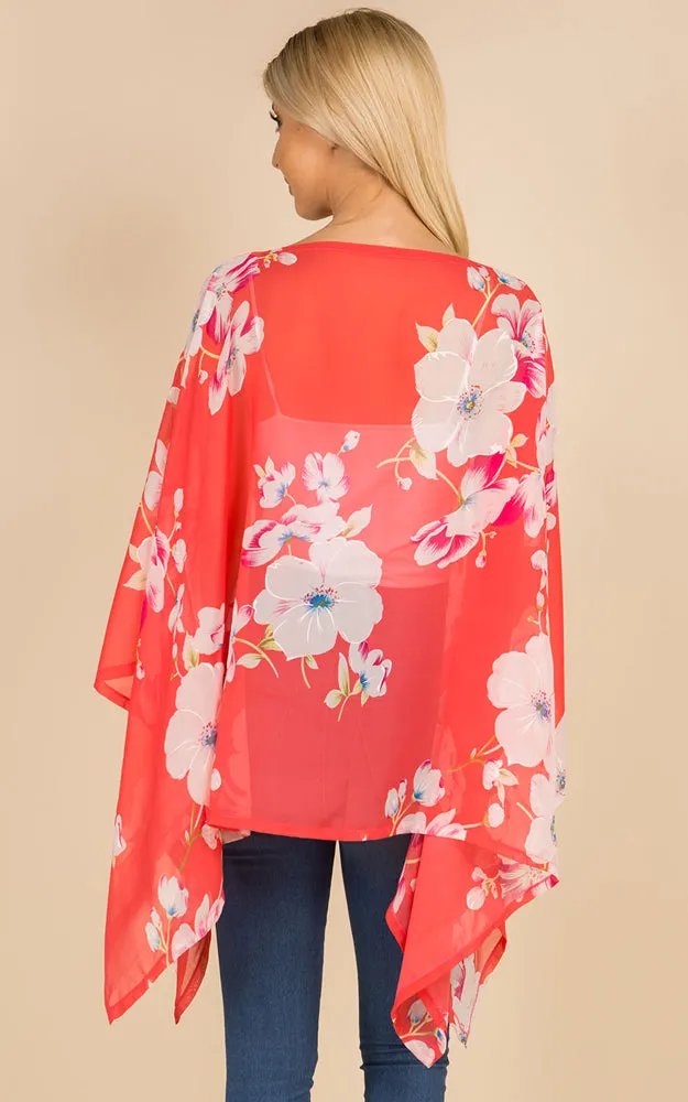 PP3120 Floral Pattern Poncho Cover Up