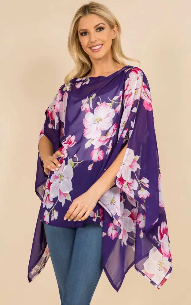 PP3120 Floral Pattern Poncho Cover Up