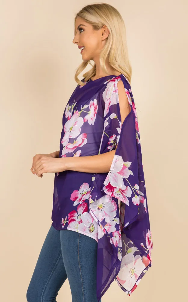 PP3120 Floral Pattern Poncho Cover Up