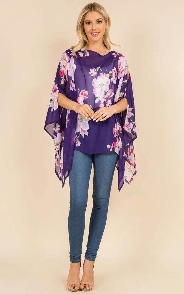 PP3120 Floral Pattern Poncho Cover Up