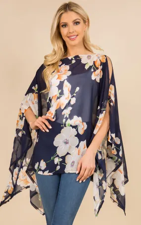 PP3120 Floral Pattern Poncho Cover Up