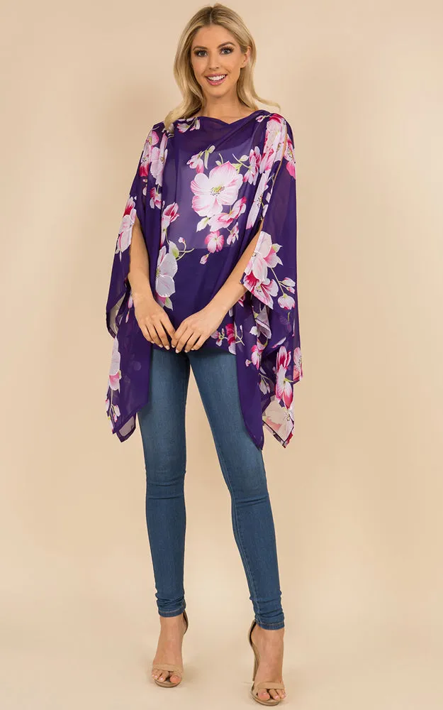 PP3120 Floral Pattern Poncho Cover Up