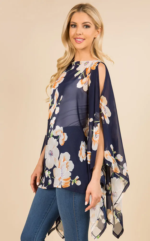 PP3120 Floral Pattern Poncho Cover Up