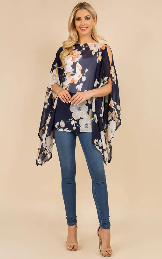 PP3120 Floral Pattern Poncho Cover Up